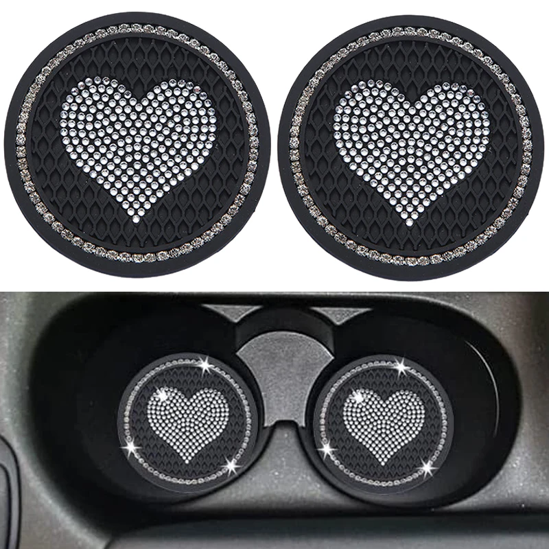 

2Pcs Car Coaster Water Cup Bottle Holder Heart shape Anti-slip Pad Mat Silica Gel Waterproof Car Mat Auto Interior Accessories