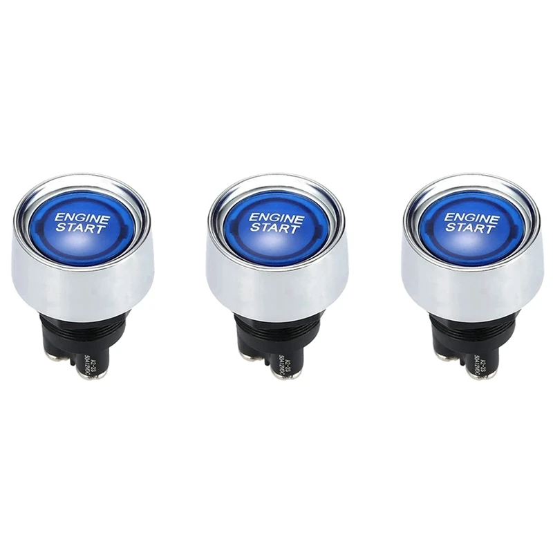 

3X Кнопка двигателя для автомобиля 12 в 24 В постоянного тока, синяя Стандартная кнопка вклюсветильник, кнопка включения зажигания для гонок, синий