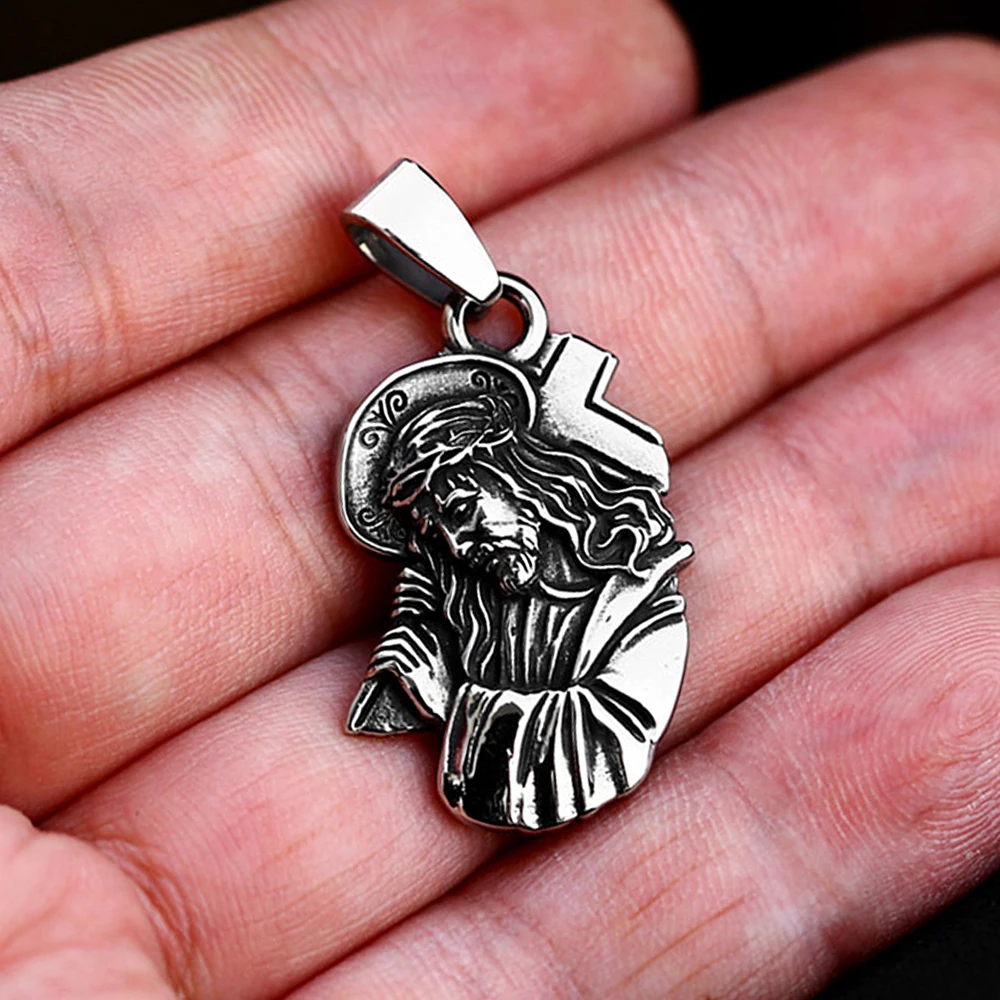 

Vintage Punk Prayer Pendant Stainless Steel Jesus Cross Necklace For Men Biker Small Size Amulet Jewelry Gifts Dropshipping