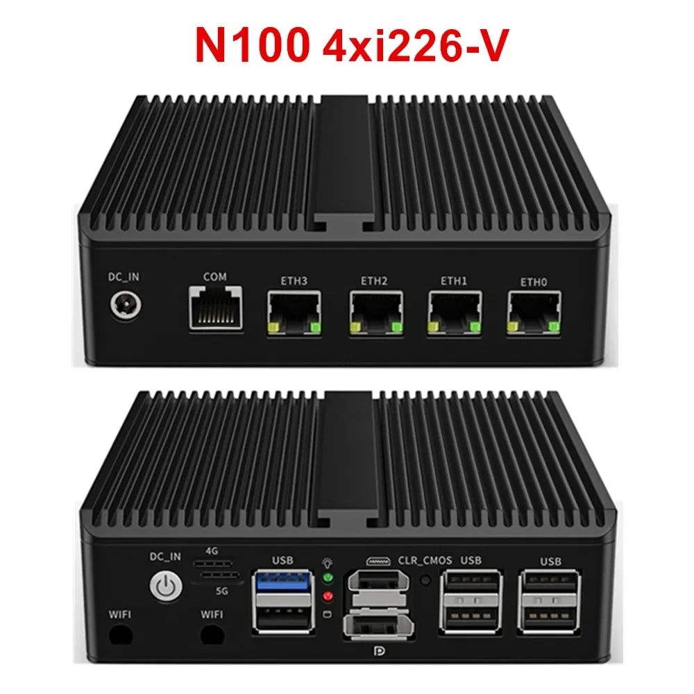 

2023 Firewall Fanless Mini PC N100 J6413 N5105 4x Intel i225 i226 2.5G LAN NVMe Soft Router HDMI2.0 DP ESXi Proxmox Home Server