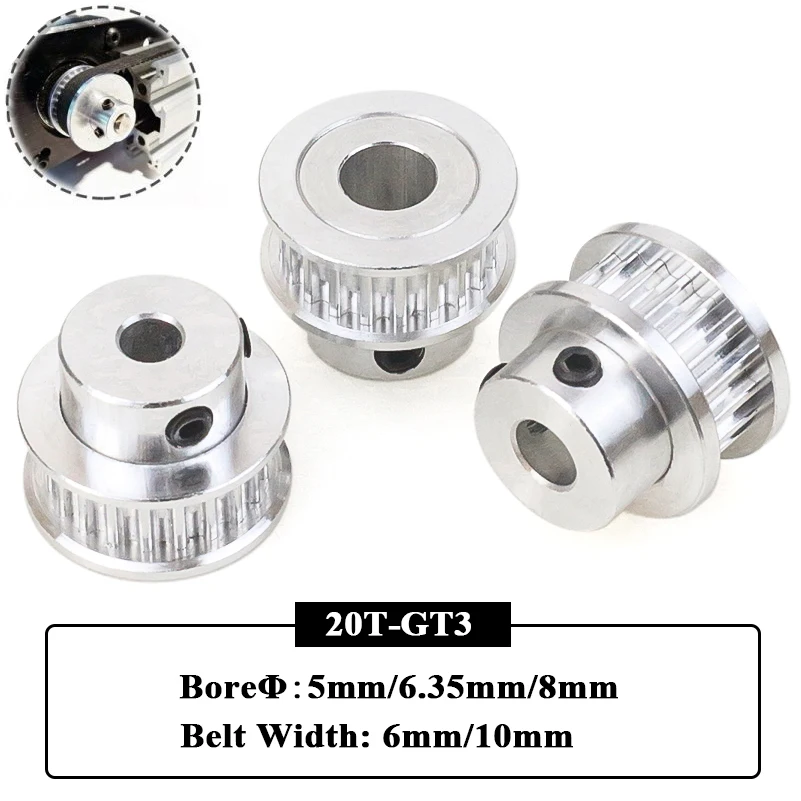 3 шт. GT3 20 зубьев алюминиевый шкив диаметром 5 мм/6,35 мм/8 мм ширина ремня 6 мм/10 мм 3GT шкив ремня ГРМ для 3D-принтера