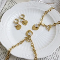 crystal heart shaped pendant necklace ot buckle stainless steel waterproof jewelry set bracelet earring necklace