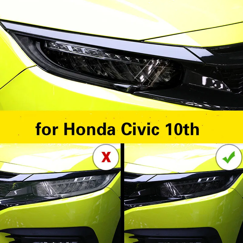 

For Honda Civic 10th 2016 2017 2018 2019 2020 TPU Car Accessories Lamp Hoods Transparent Black Headlight Film Protective Sticker