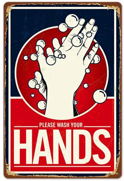 

kengtou Retro Vintage Metal Sign Warning Tin Signs [ Please WASH Your Hands ] Notice Sign Art Nostalgic Wall Decor for Public