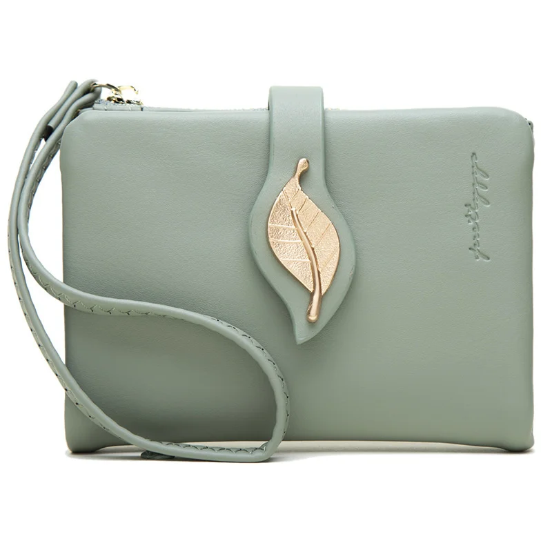 

Новинка кошелек чистый женский короткий кошелек из мягкой искусственной кожи на молнии с пряжкой в виде листа