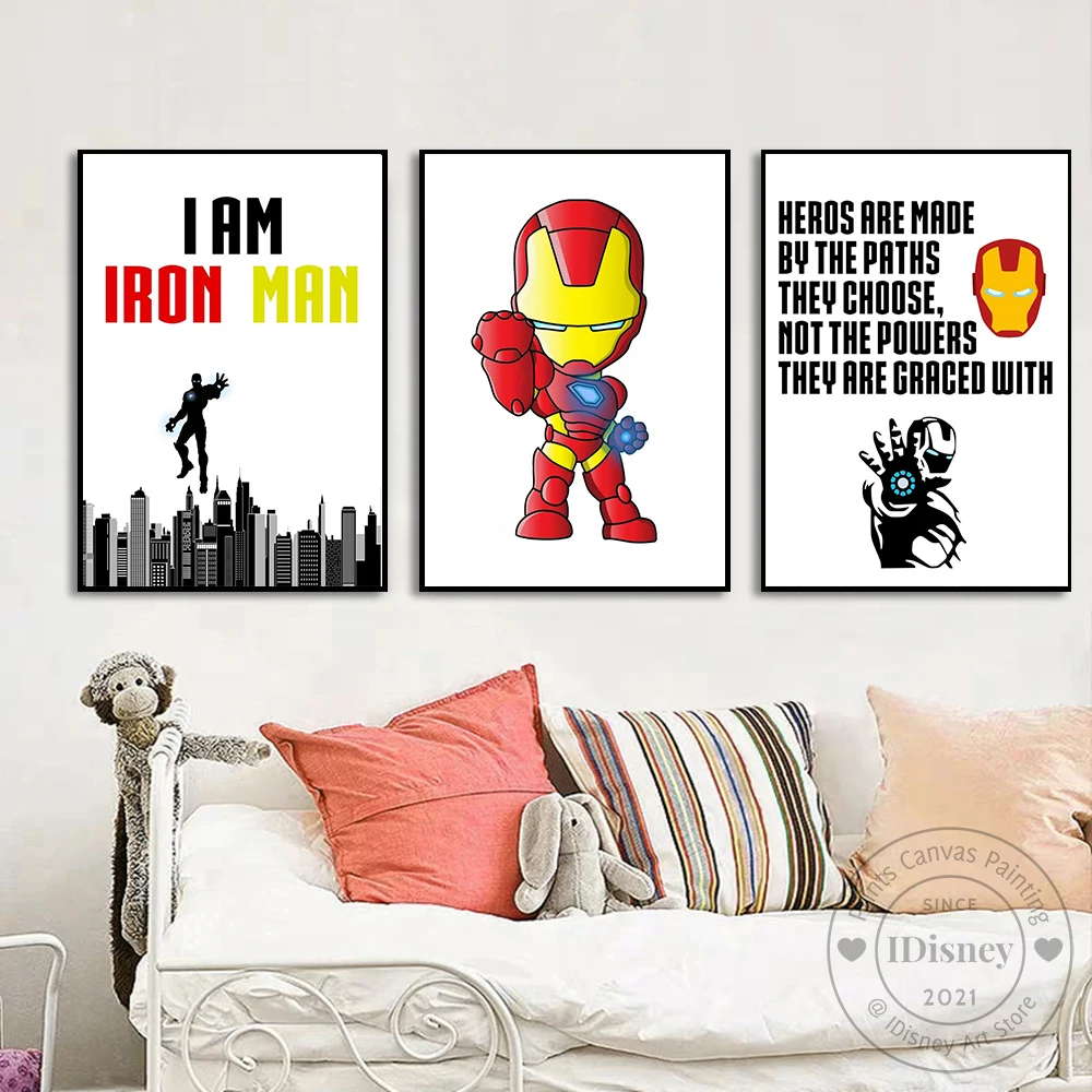 

Marvel Cartoon I Am Iron Man Quotes Poster Canvas Paintings Super Heros Print Wall Art Kids Best Gift Room Home Decor Picture