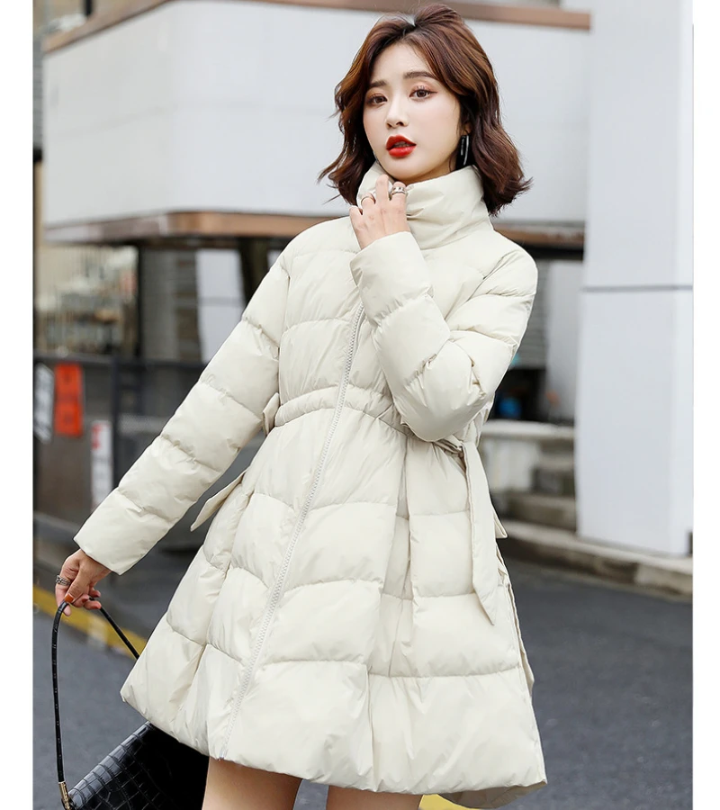 Korean Maternity Down Cotton Coats Solid Stand Collar Padded Pregnancy Woman Jackets Casual Loosed Belt Long Outwear Winter New
