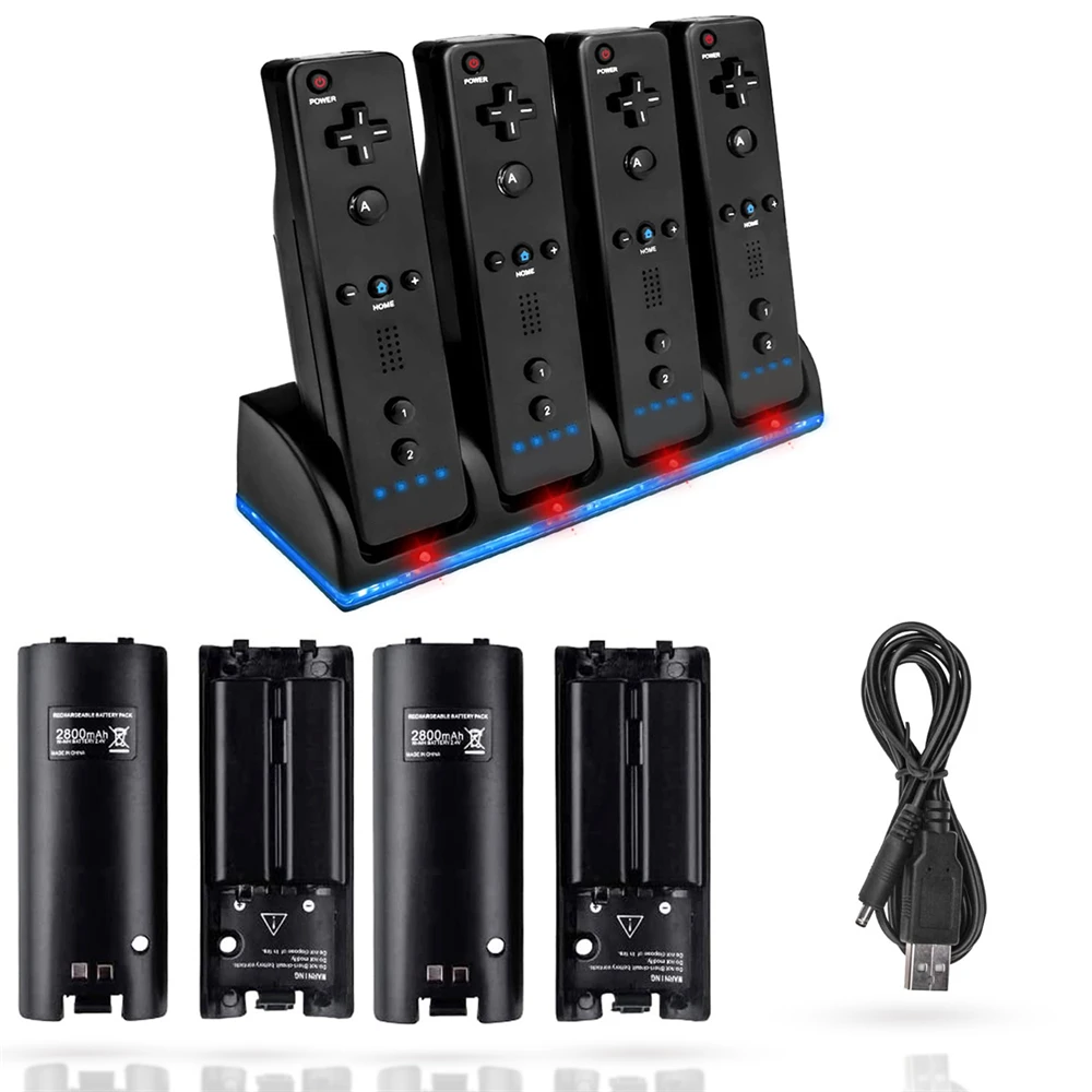 

4 in 1 Charging Station Charger Stand + 4pc 2800mAh Batteries for Wii Controller