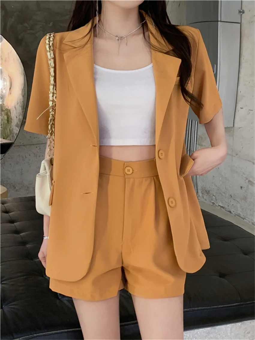 

HziriP Stylish Hot Sale Elegant Split Solid Blazers Casual Work Wear 2022 New Suits Gentle Office Lady Shorts Two Pieces Sets