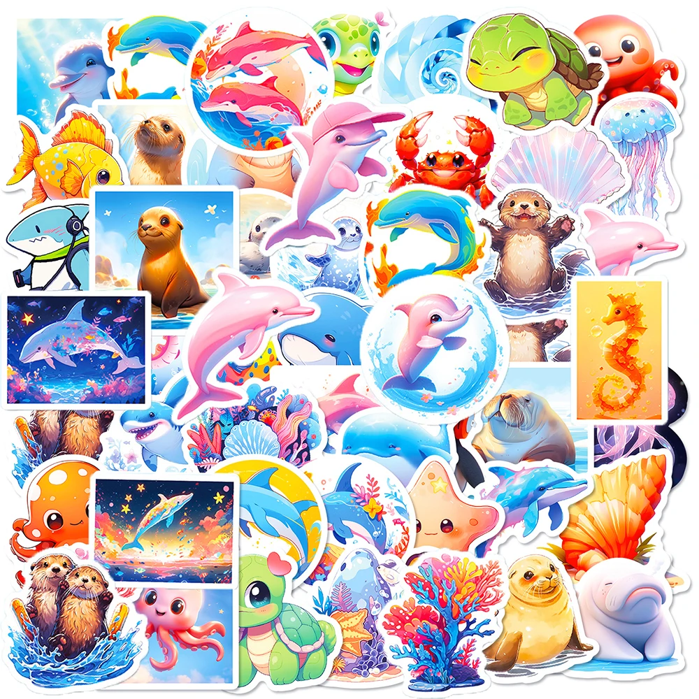 

10/50Pcs мультфильм милые морские акулы животных разнообразные стикеры пакет для детей путешествия багажа телефон ноутбука украшения граффити этикетки