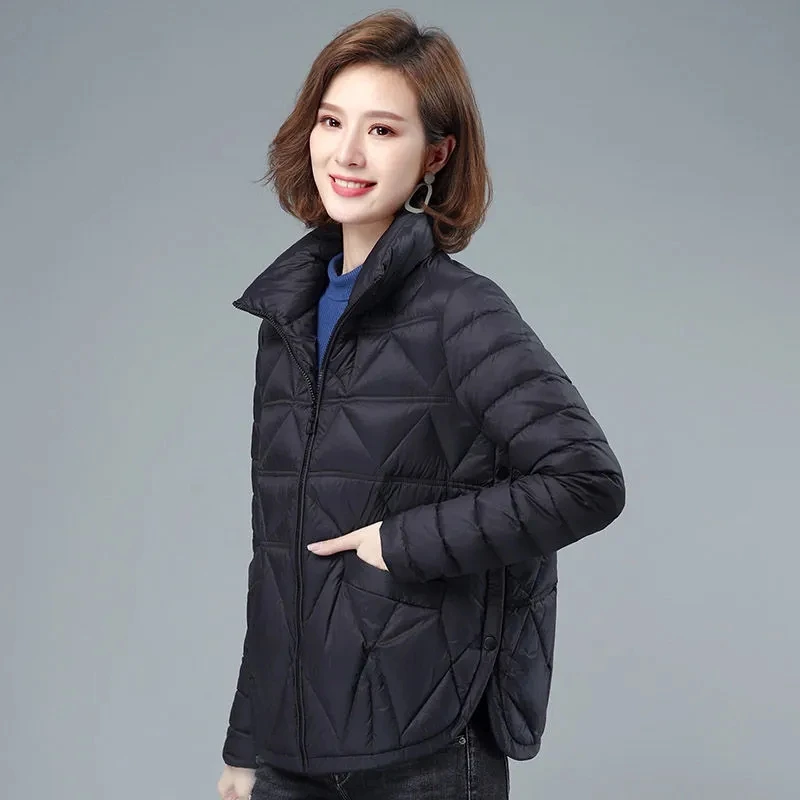 Down Cotton Jacket Womens 2022 Winter New Loose Fashion All-match Padded Coat Lightweight Stand Collar Large Size Outerwear