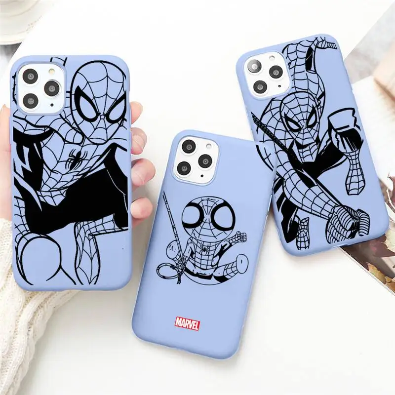 

Marvel hero spiderman sketch Phone Case for iPhone 13 12 mini 11 Pro Max X XR XS 8 7 6s Plus Candy purple Silicone cover