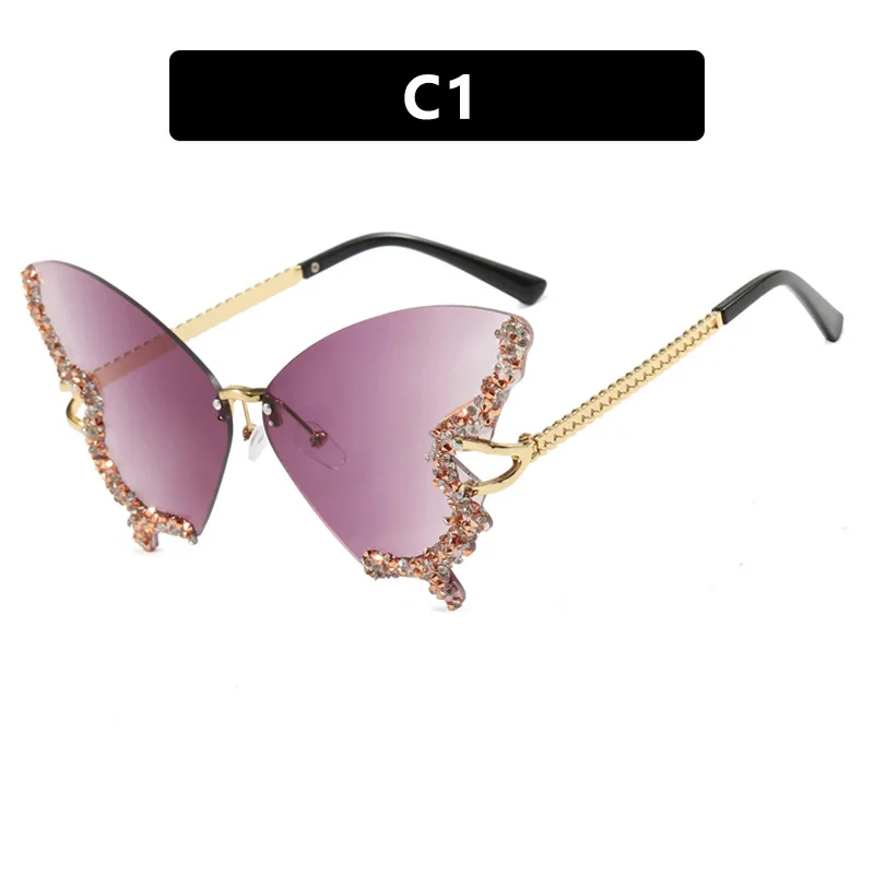 9933 Солнцезащитные очки без оправы с бриллиантами и бабочками женские модные