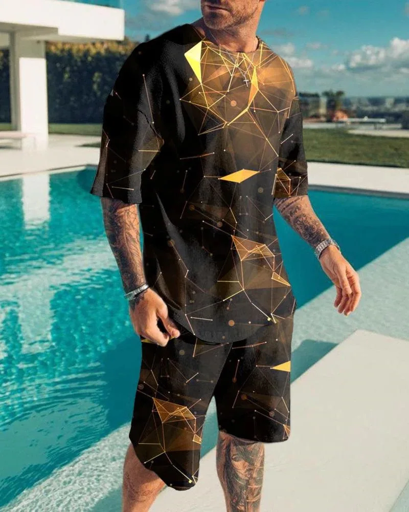 Hawaii Beach Man 2 Piece Set Fashion T-shirt + Shorts Suit O Neck Plus Size Loose Men's Set Summer Hip Hop Streetwear Outfits