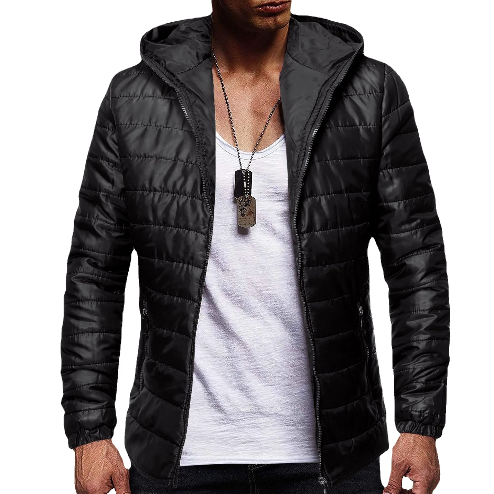 Men Parkas Autumn Winter Hooded Cotton Padded Clothes Mens Solid Color Casual Jacket Men  Zipper Cardigan Outwear Tops