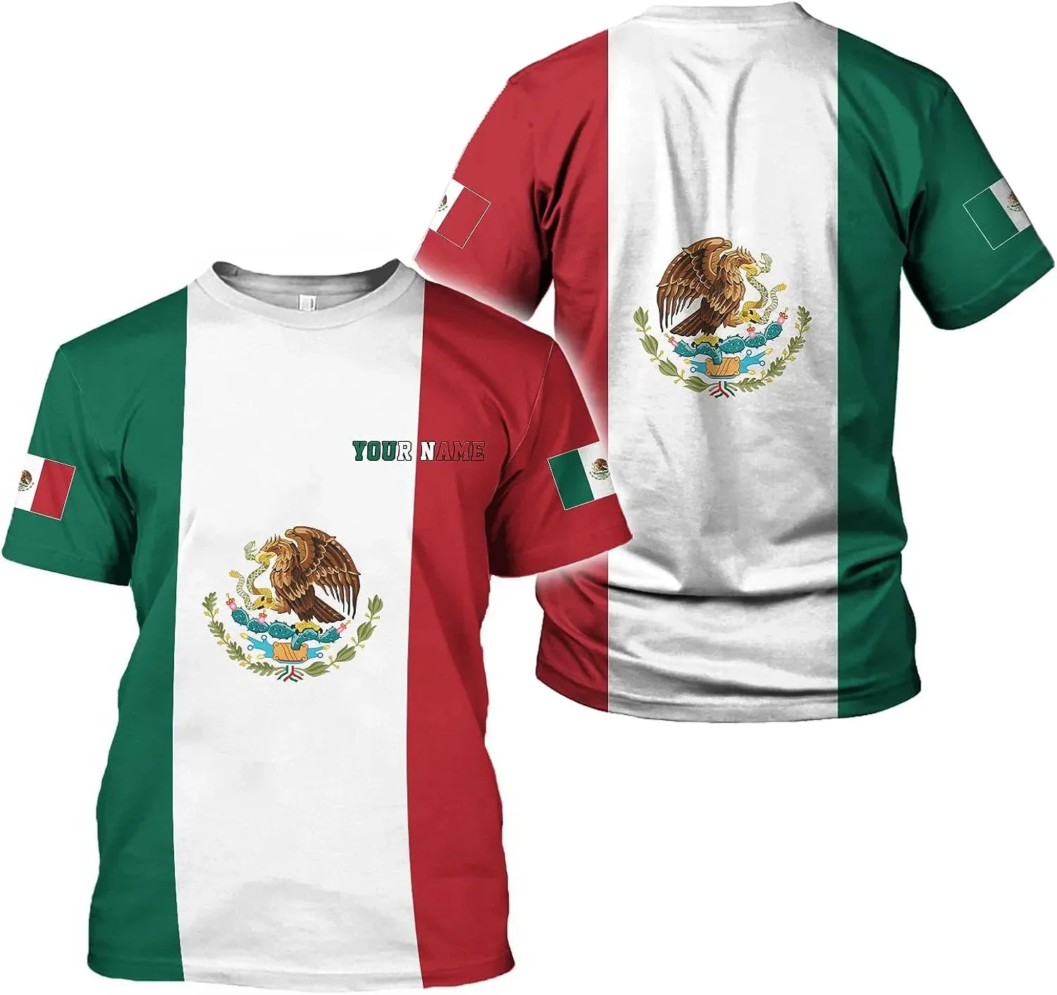 

Custom Name Mexico Flag Badge T-shirt Men's Women Casual Round Neck Oversized Short Sleeves Tees Fashion Harajuku Street Tops