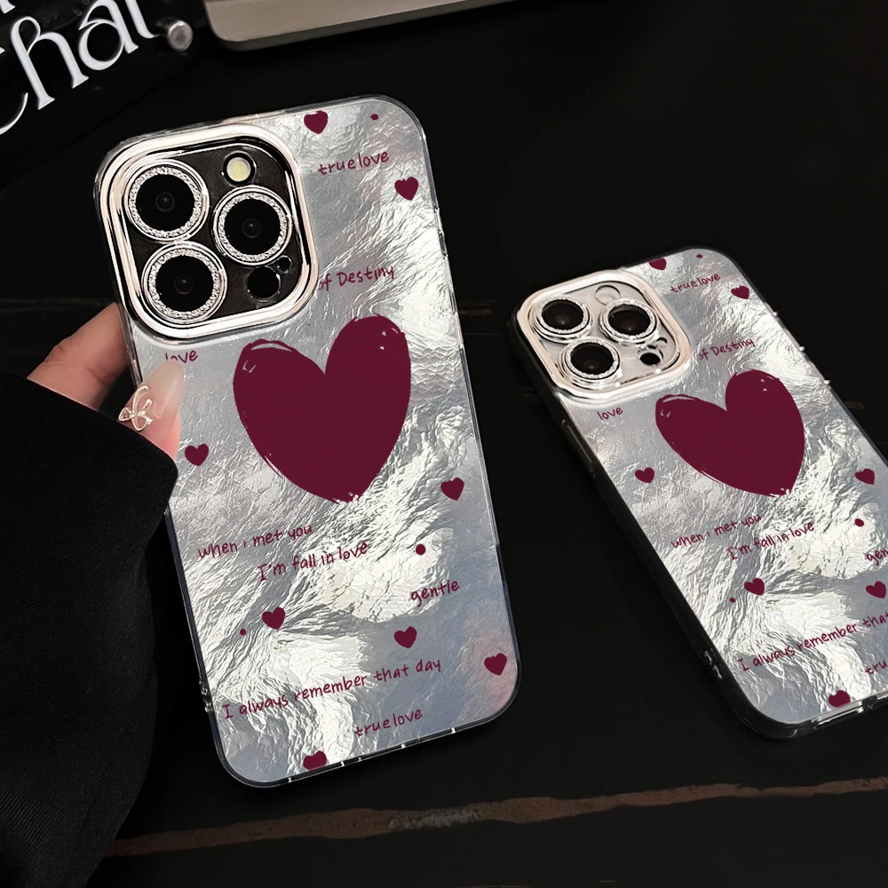 Фото Чехол для телефона Wine Red Giant Heart для iPhone 17, 16, 14, 15, 13, 12, 11 Pro Max, 16, 15, 14 Plus, 17 Air с гальваническим покрытием линз и защитой от падений №2