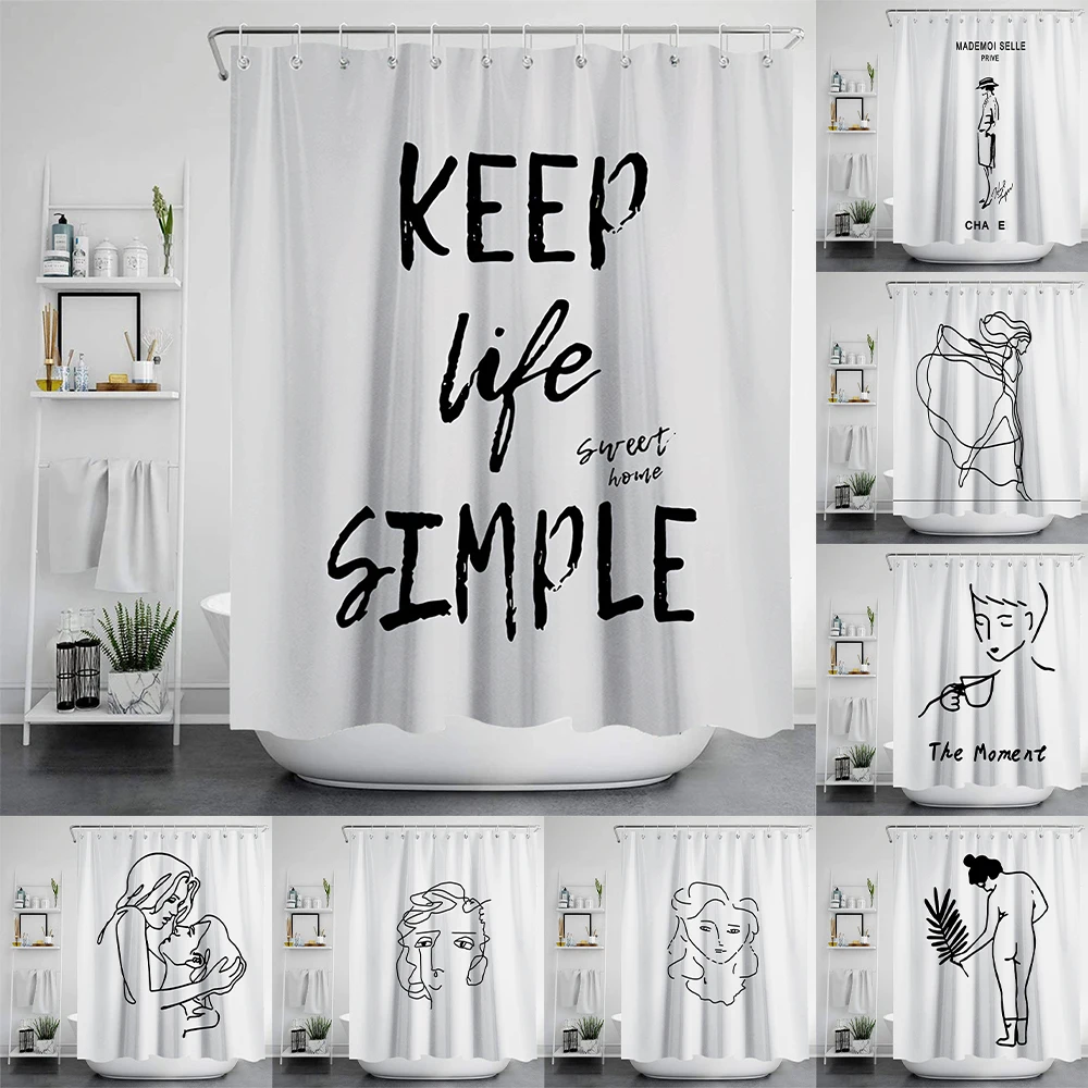 

Nordic Style White Shower Curtain Aesthetic Abstract for Toilet Waterproof and Mould Proof Bathroom Curtain