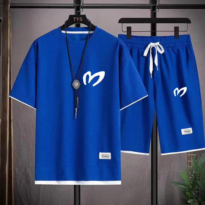 Summer New Men and Women 2-Piece T-shirt +Shorts Sportswear Fashion Printing Loose Harajuku Style Street Apparel Casual Golf Set