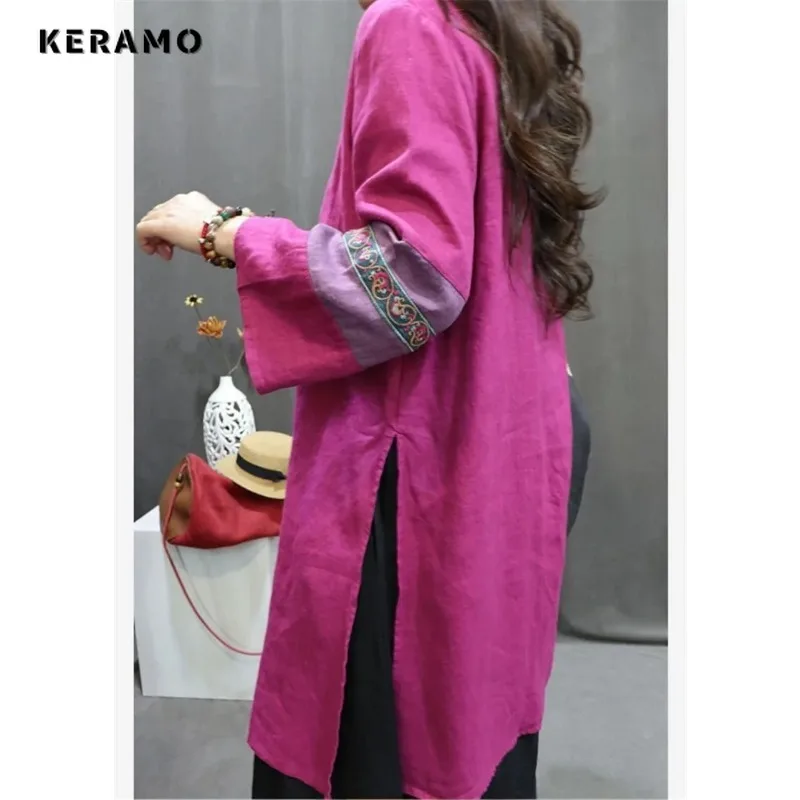 Limiguyue винтажная блузка с вышивкой в китайском стиле женские льняные рубашки