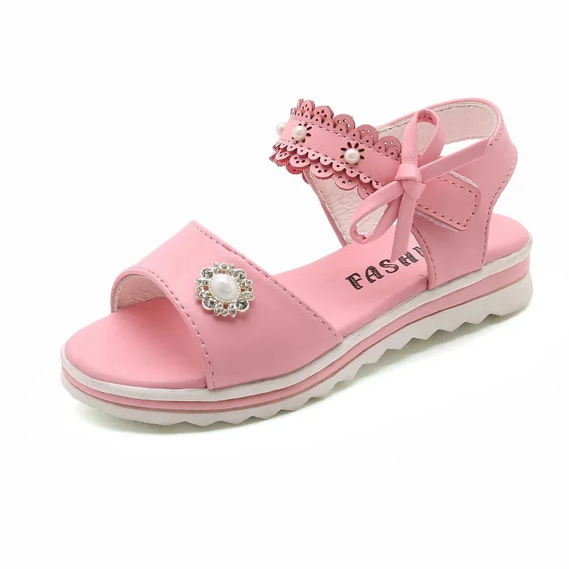 

2023 Princesses Sandal Summer For Girls Beach White Pink Shoes Kids Children Rhinestone Sandals 3 4 5 6 7 8 9 10 11 12 Year Old