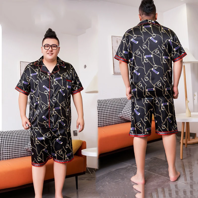 2022 Summer Fat Guy Extra Large Size Men Pajamas Suit Ice Silk Breathable Short-Sleeved Plus Size Pajamas Men's Home Clothes