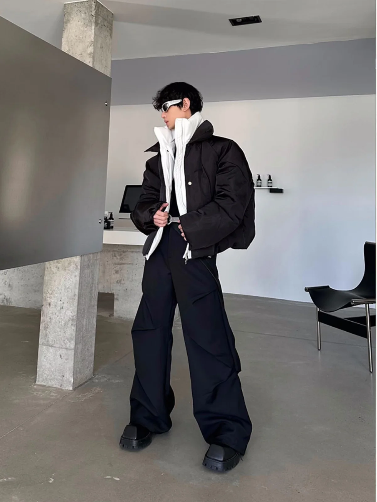  Яркое лоскутное пальто из двух частей с хлопковой подкладкой мужское зимнее