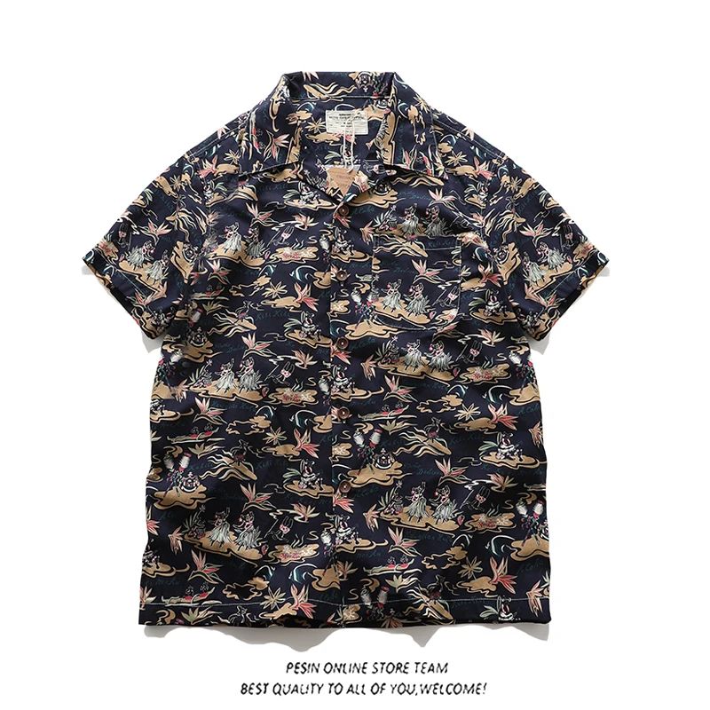 Летняя Пляжная рубашка в американском стиле с коротким рукавом и кубинским