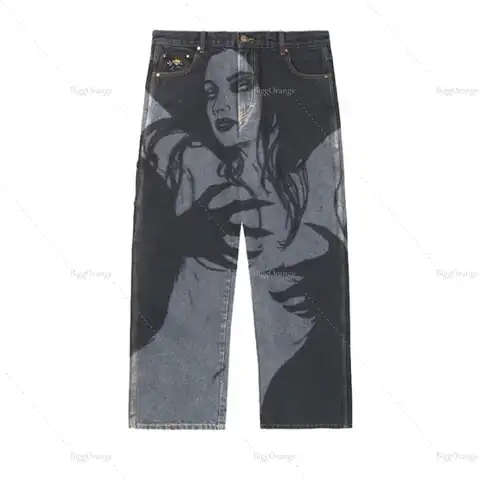Jeans Women High Waist Wide Leg Pants Loose Women's Jeans Y2K Winter Fashion Teen Trend Personality Pattern Pants