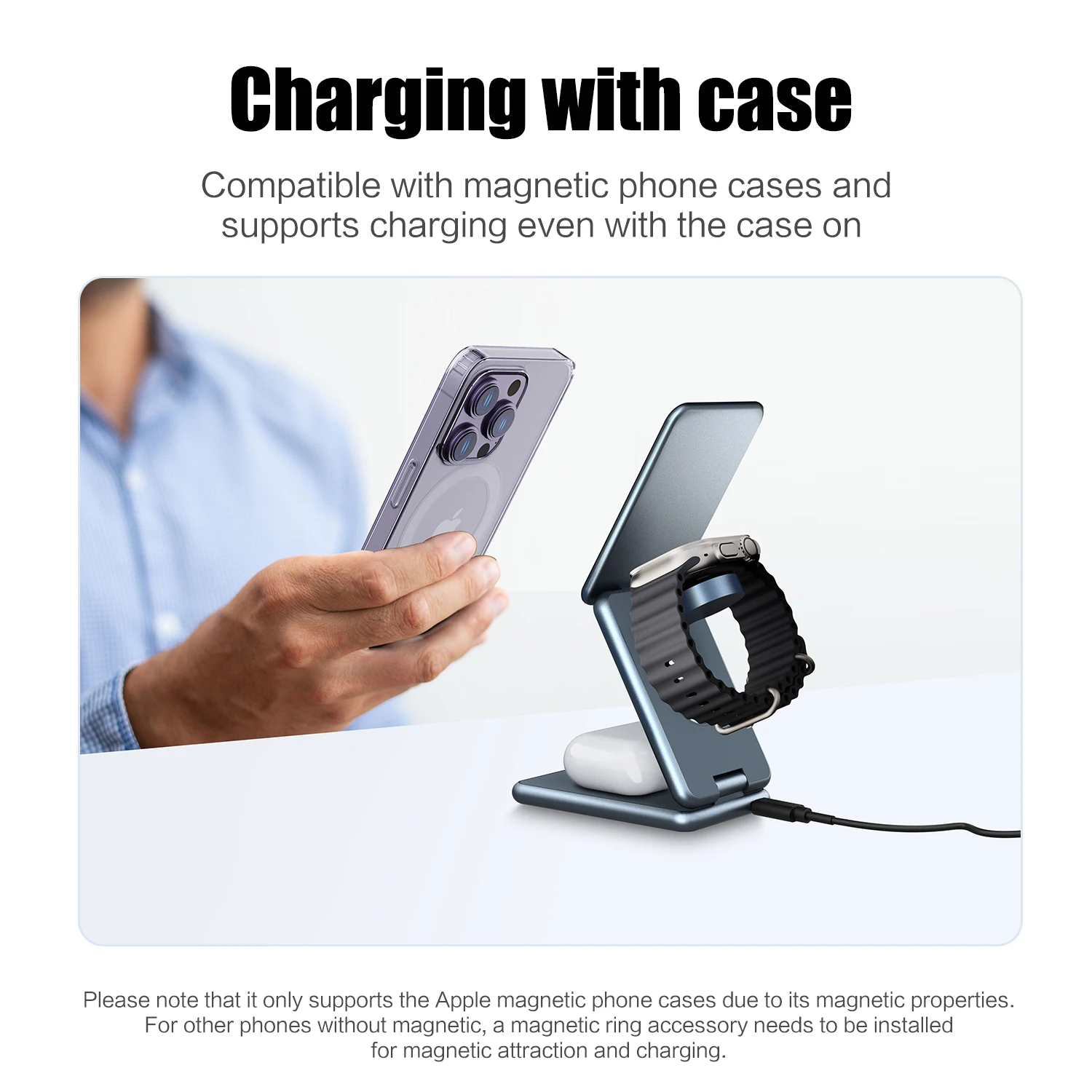 Portable 3 in 1 Foldable Wireless Charger Stand Dock for iPhone 14 13 Holder Magnetic Fast Charging Station for Apple Watch S8