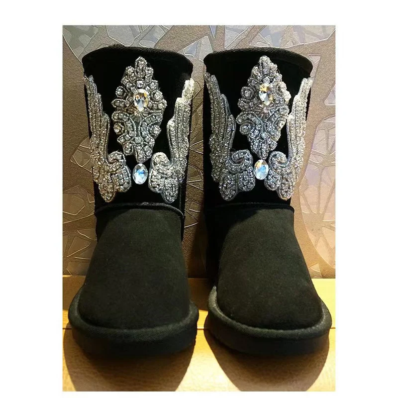 Кожаные Нескользящие теплые ботинки ручной работы со средней посадкой из хлопка