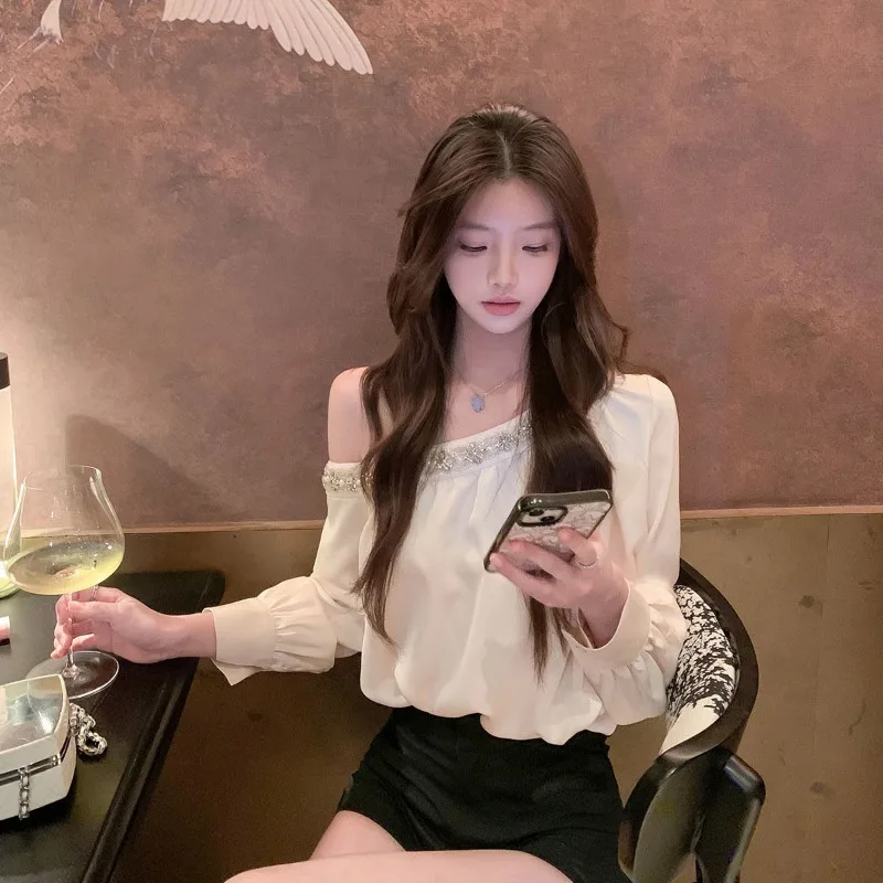 Ne Wautumn Темперамент Блузка с открытыми плечами Y2k Эстетическая корейская все Macth