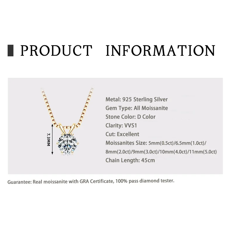 Фото RAPRGOLD GRA сертифицированные многоразмерные круглые ожерелья с подвеской из муассанита для женщин, стерлинговое серебро 925 пробы, цепочка-пасьянс, ювелирное изделие, подарок №2