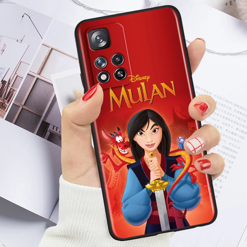Мягкий ударопрочный черный чехол для телефона Disney Mulan Princess Xiaomi Redmi 12 9C 9 Note 13 11S 11 10