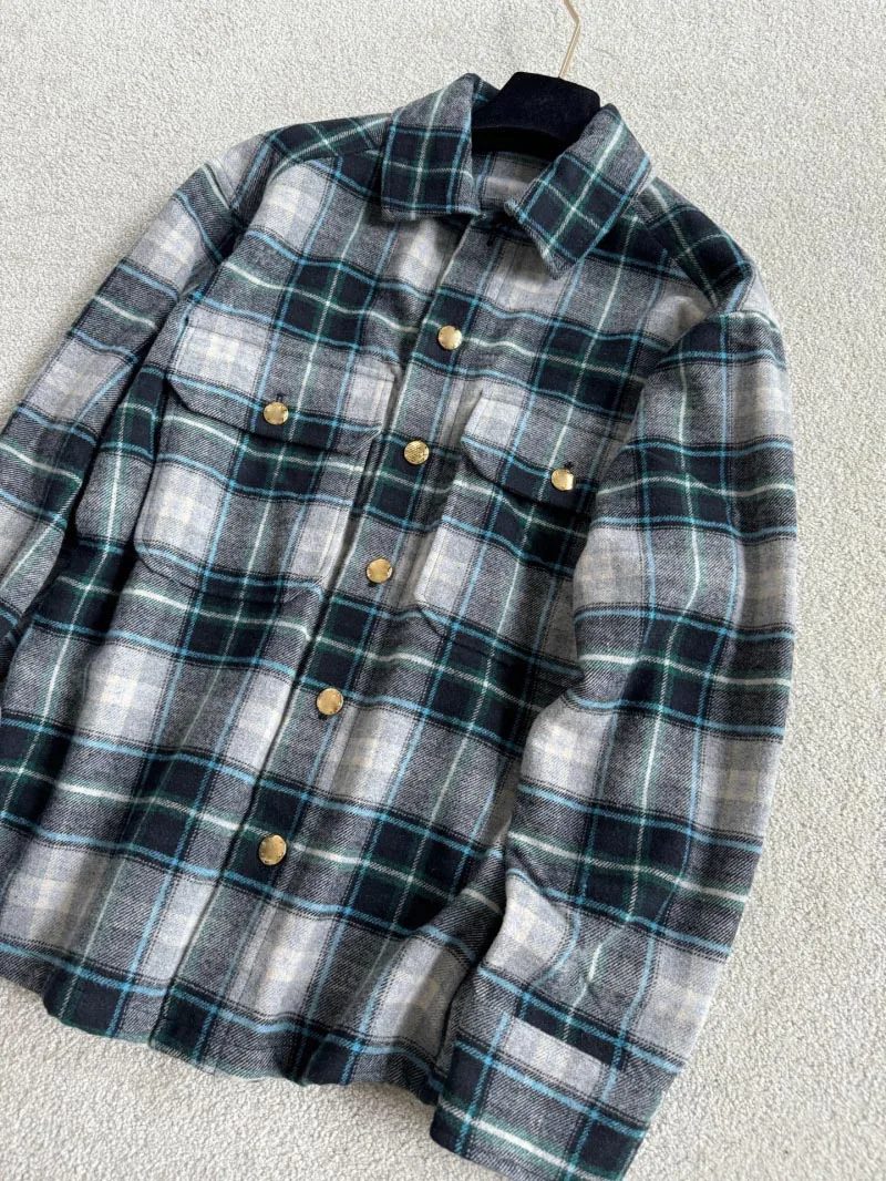 Женские рубашки 2024 осенняя мода клетчатый топ с длинными рукавами и принтом