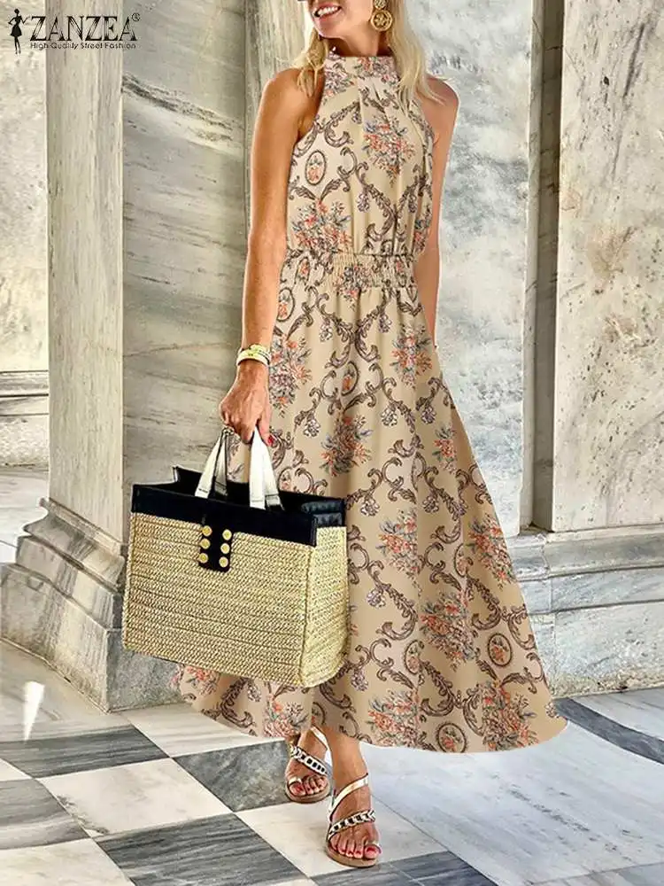 

Oversized Fashion Women Vintage Printed Maxi Dress 2022 ZANZEA Summer Sleeveless Sundress Casual Tank Vestidos Female Party Robe