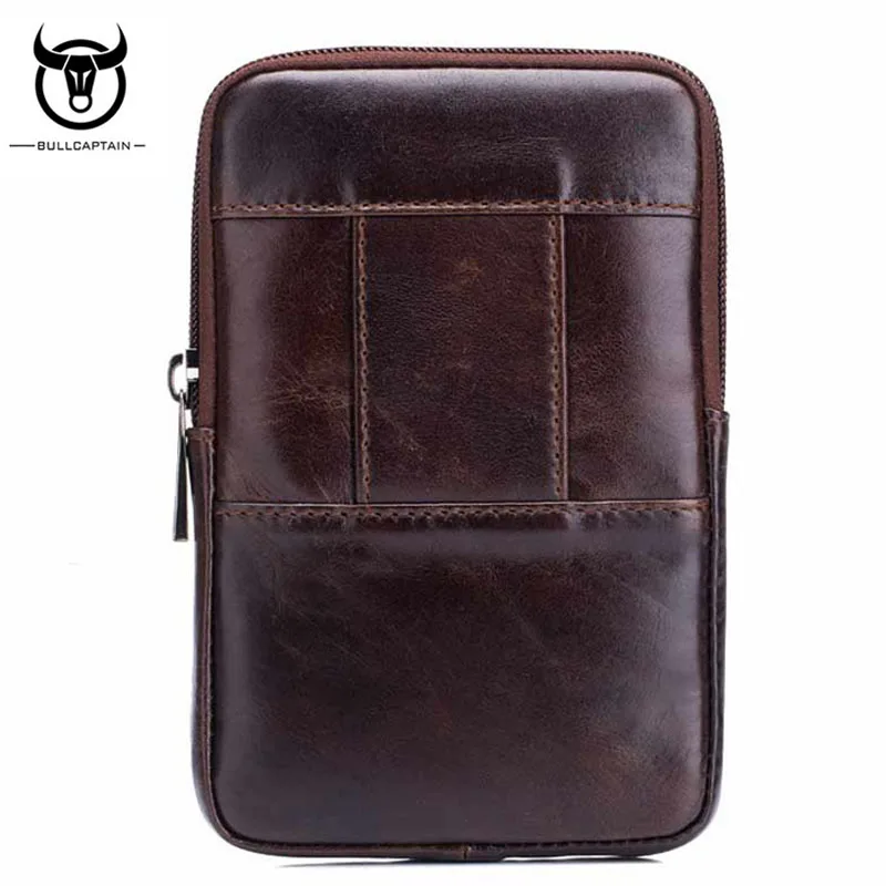 BULL CAPTAIN Genuine Leather Cowhide Men Fanny Waist Belt  Small Bag Male Brand Famous Cell/Mobile Phone Case Purse Bags