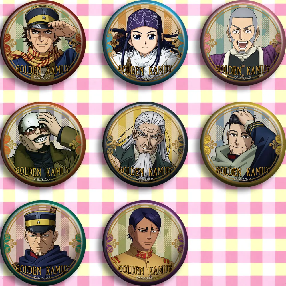 

8 шт./1 лот аниме Золотой камуй Sugimoto Asirpa Tsurumi фигурка 3633 значки круглая брошь булавка подарки детская игрушка