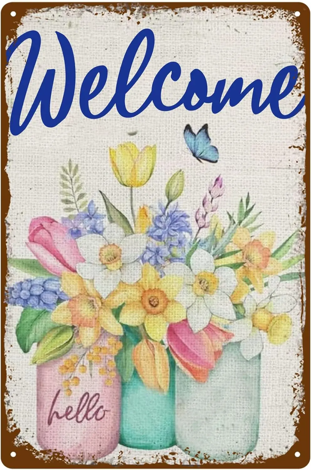 Sprng Summer Grden lorl Butterly Sgns Holdy Sesonl Добро пожаловать Yrd Vntge Metl Tn Sgn Wll Decor rt Decorton Outsde rm Club Novelt