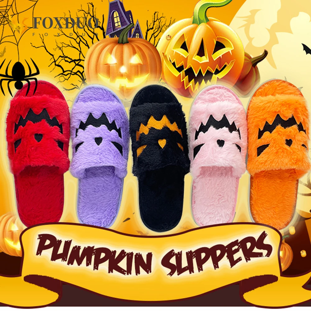Spooky Slides Jack O Lantern Pumpkin Slippers Women Men Flat Soft Plush Cozy Indoor Fuzzy Women House Shoes