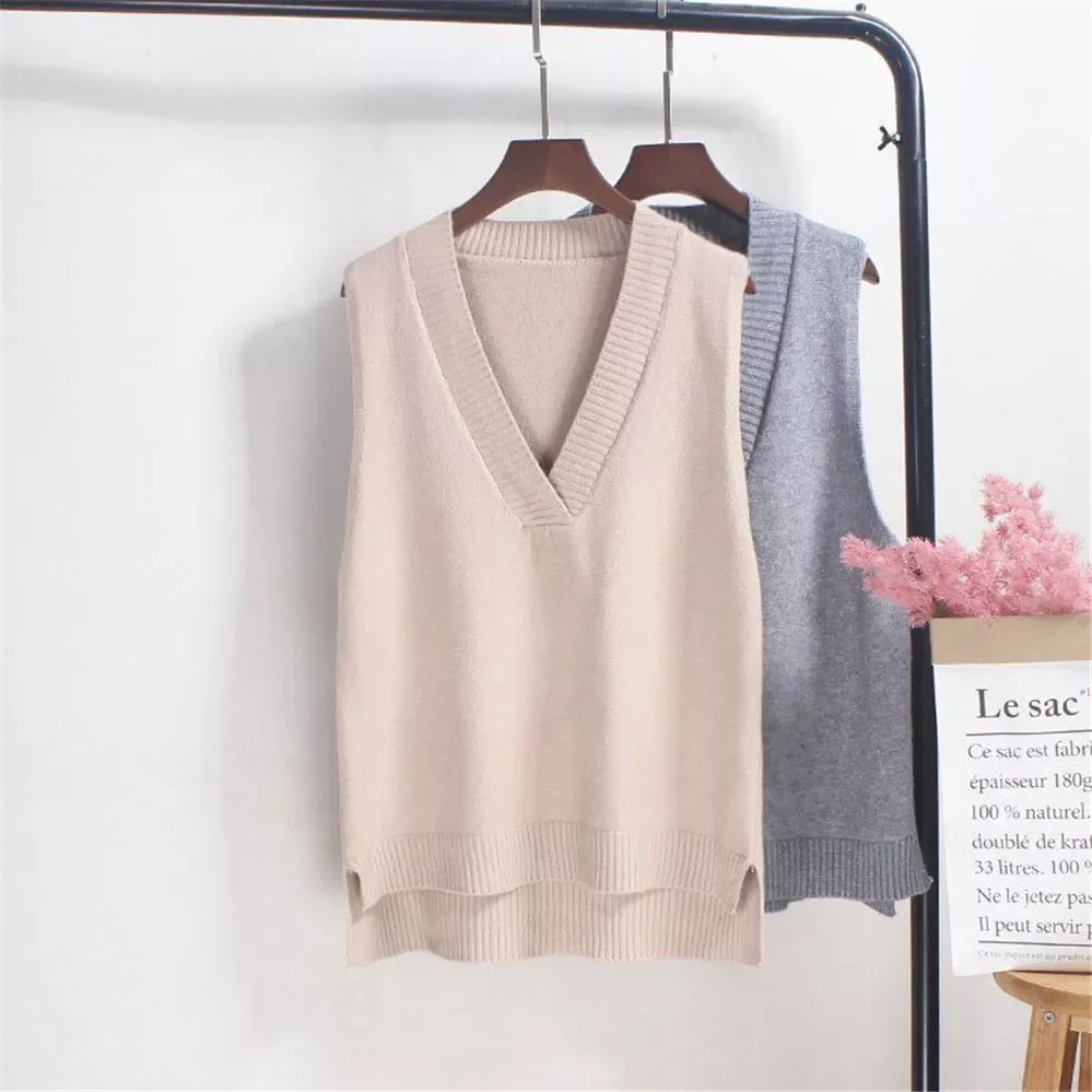

2022New Korean Woman Sweaters Knitted Vest Womens Sweater Autumn Winter Loose Sleeveless Knitwear Femme Winter Pullover Sweaters