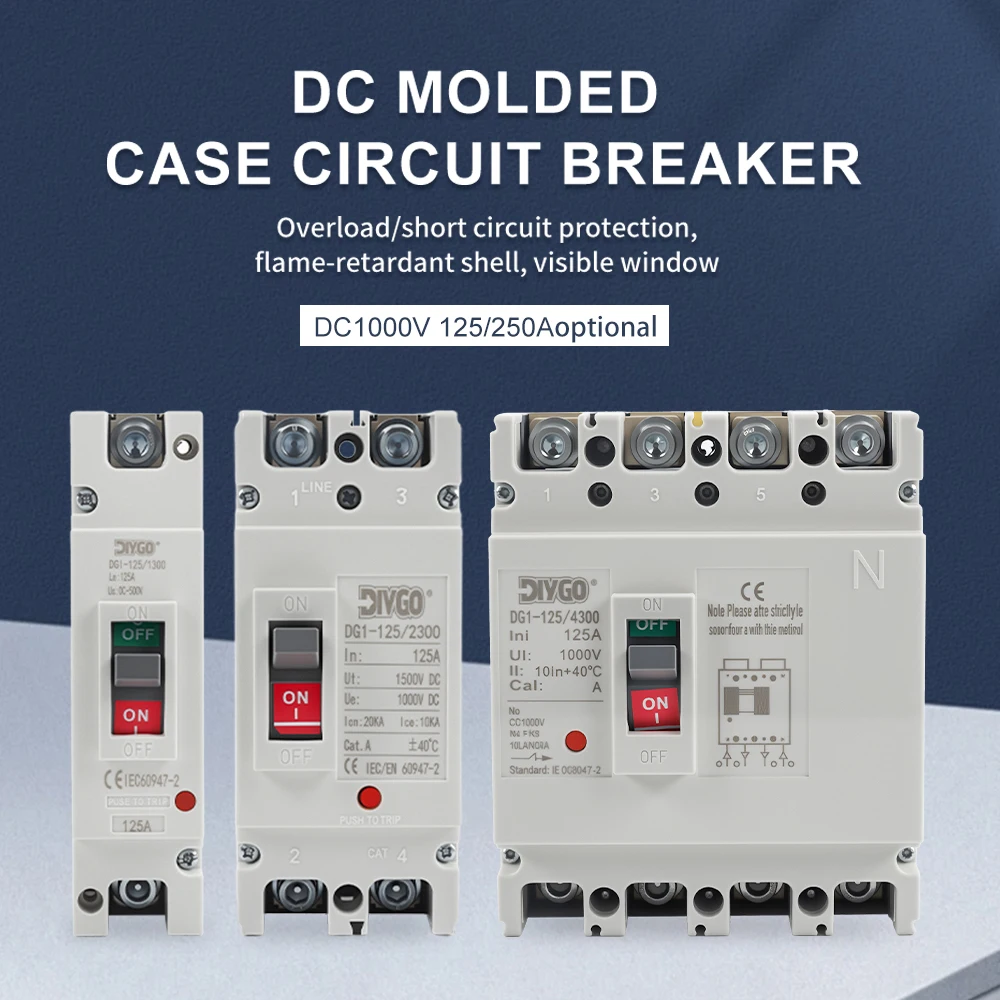 Фото DC MCCB 1P 2P 4P литой корпус автоматический выключатель 500/1000 В защита от перегрузки/короткого замыкания защита для солнечной фотоэлектрики №2