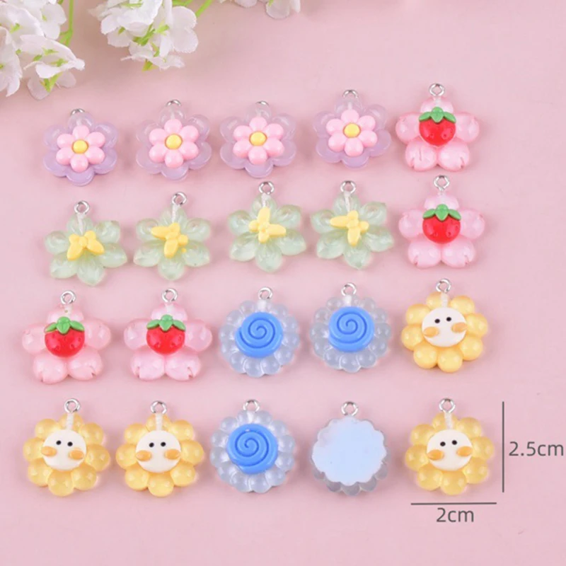 

10Pcs Stereoscopic Sun Strawberry Flower Acrylic Charms for Women Earring Necklace Bracelet Jewelry DIY Making