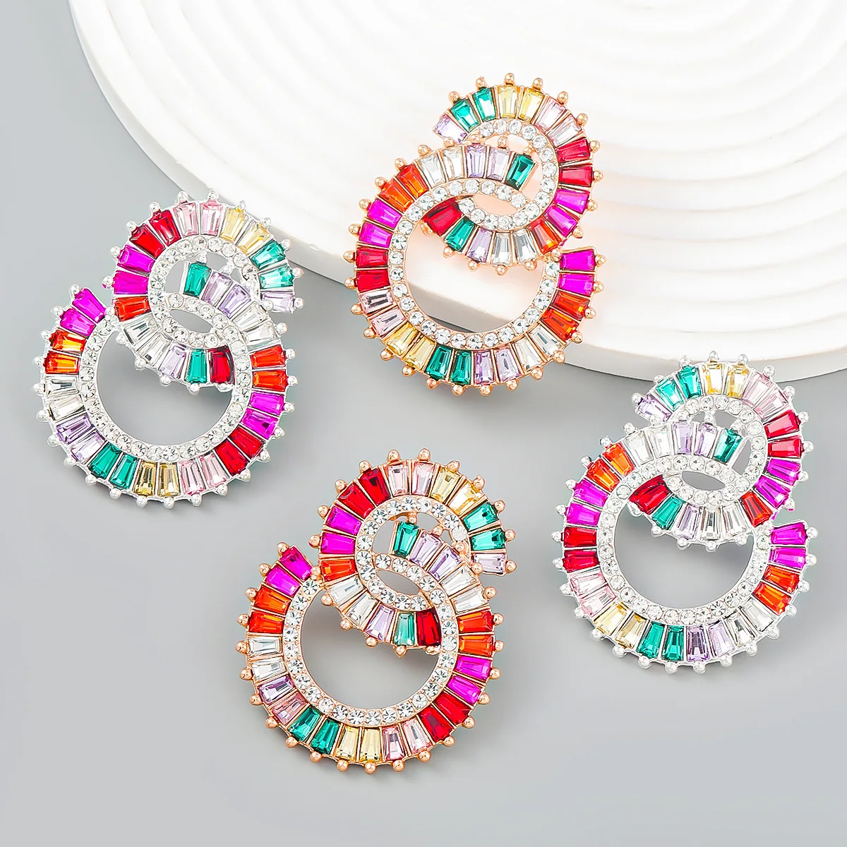 

Trendy Glass Rhinestone Exaggerated Women's Earrings Cubic Zirconia Rainbow Earrings for Women Accessories