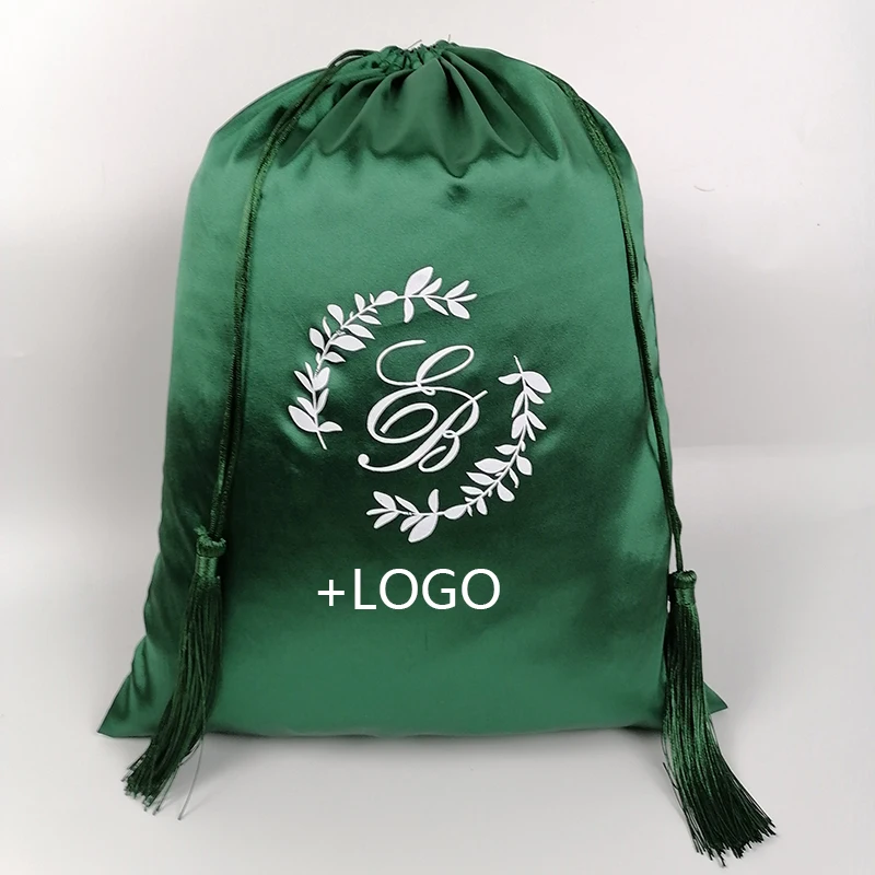 

20PCS 30x40cm Custom Logo Smoothly Tassel Satin Drawstring Bag Hair/Makeup/Shoes/Clothes/HandBag/Products Storage Packaging Bags