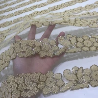 gold rubber beads on mesh flowers stripes luxury design glitter lace fabric for sewing african wedding party dress garment trims