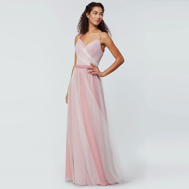 

Модное детское розовое платье для подружки невесты для свадьбы, вечеринки, выпускного вечера, выпускного вечера, спагетти, v-образный вырез, ...