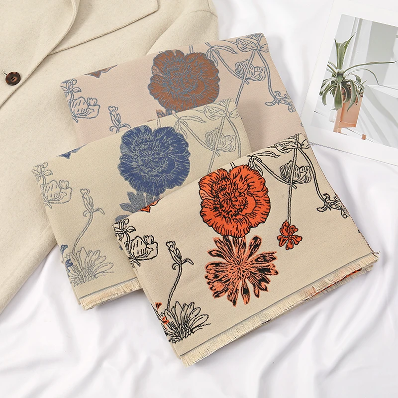 Женские длинные шали из пашмины толстые и теплые модные Пионовые ветки