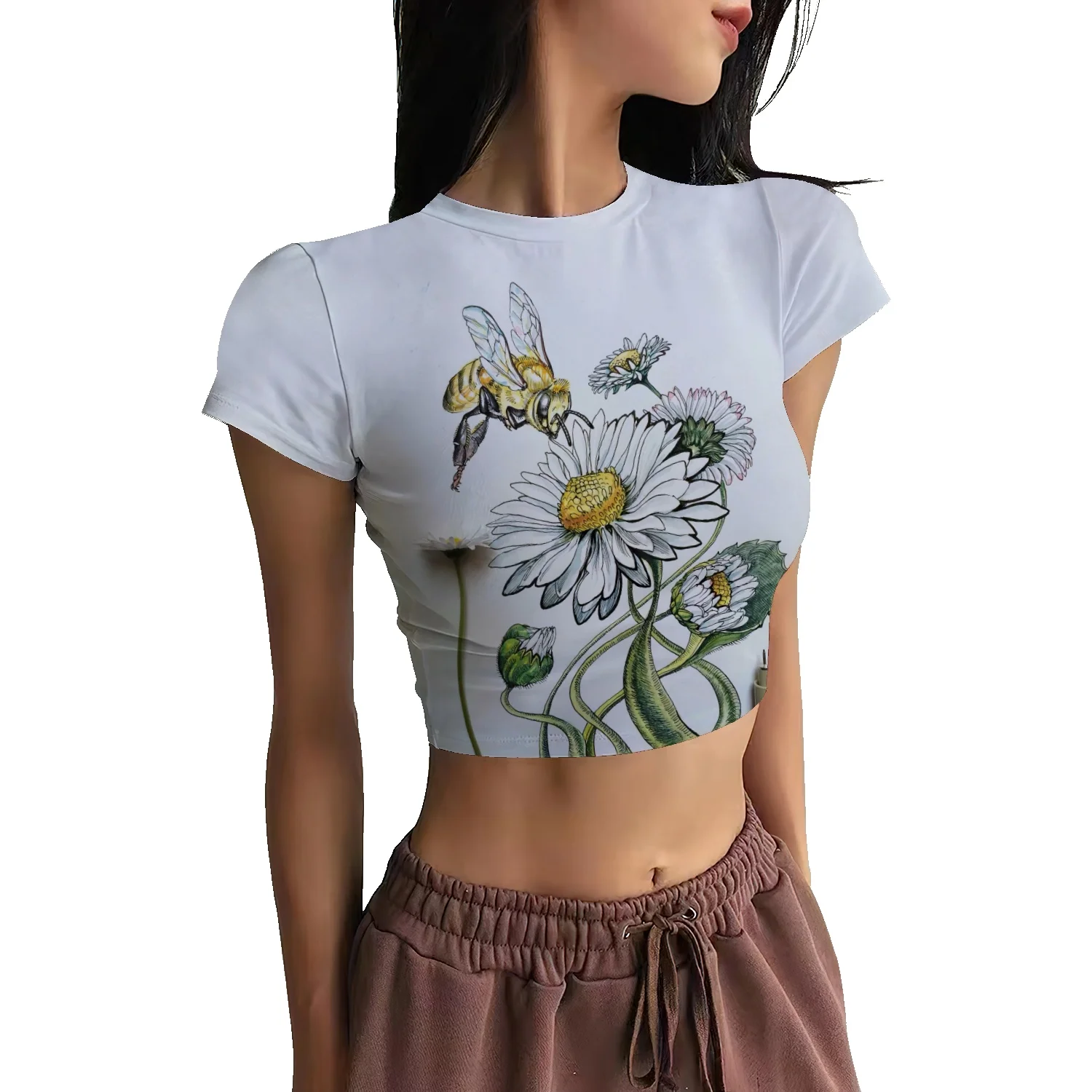 

Summer T shirt Women Fashion Clothing Kawaii 3D Bee Print Graphic TShirt Female Short Sleeve T shirts Woman Casual AnimalClothes