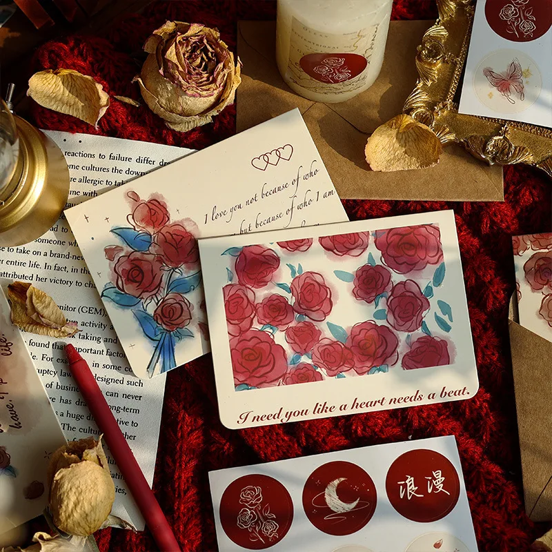 

MOHAMM 22pcs Greeting Card Folding Rose Envelope Holiday Birthday Love Letter Oath